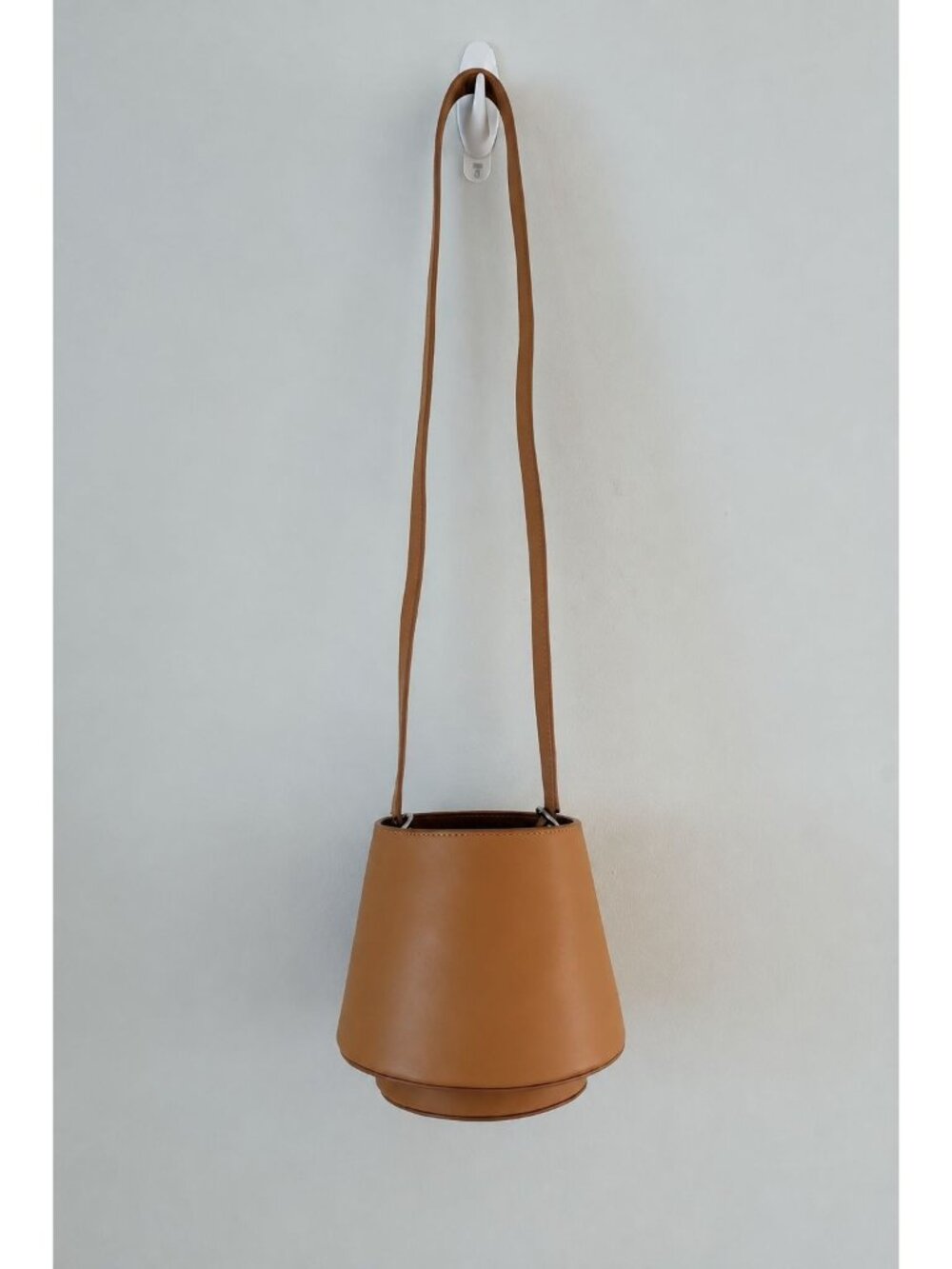 Mlouye Mini Lantern Bag Tan Leather Sculptural Bucket Bag Crossbody with Top Han - Picture 3 of 9
